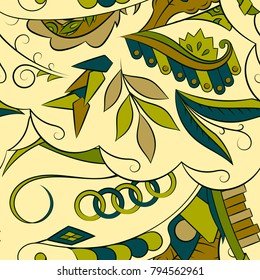 Seamless mehndi vector pattern. Hand-made ethnic illustration. Colorful doodle texture.
