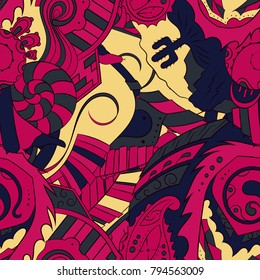 Seamless mehndi vector pattern. Hand-made ethnic illustration. Colorful doodle texture.