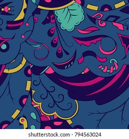 Seamless mehndi vector pattern. Hand-made ethnic illustration. Colorful doodle texture.