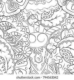 Seamless mehndi vector pattern. Hand-made illustration. Black and white binary pattern, monochrome doodle texture.