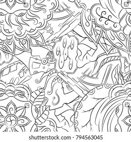 Seamless mehndi vector pattern. Hand-made illustration. Black and white binary pattern, monochrome doodle texture.