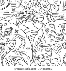 Seamless mehndi vector pattern. Hand-made illustration. Black and white binary pattern, monochrome doodle texture.
