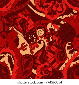 Seamless mehndi vector pattern. Hand-made ethnic illustration. Colorful doodle texture.