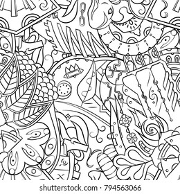 Seamless mehndi vector pattern. Hand-made illustration. Black and white binary pattern, monochrome doodle texture.
