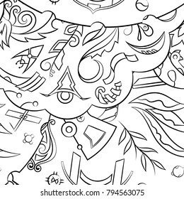 Seamless mehndi vector pattern. Hand-made illustration. Black and white binary pattern, monochrome doodle texture.