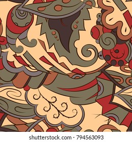 Seamless mehndi vector pattern. Hand-made ethnic illustration. Colorful doodle texture.