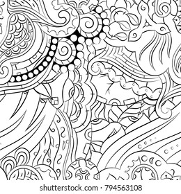 Seamless mehndi vector pattern. Hand-made illustration. Black and white binary pattern, monochrome doodle texture.