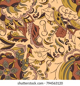 Seamless mehndi vector pattern. Hand-made ethnic illustration. Colorful doodle texture.