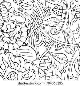 Seamless mehndi vector pattern. Hand-made illustration. Black and white binary pattern, monochrome doodle texture.