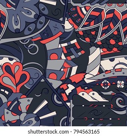 Seamless mehndi vector pattern. Hand-made ethnic illustration. Colorful doodle texture.