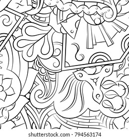 Seamless mehndi vector pattern. Hand-made illustration. Black and white binary pattern, monochrome doodle texture.