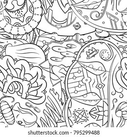 Seamless mehndi vector pattern. Hand-made illustration. Black and white binary pattern, monochrome doodle texture.