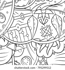 Seamless mehndi vector pattern. Hand-made illustration. Black and white binary pattern, monochrome doodle texture.