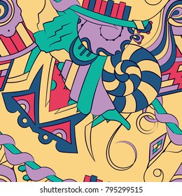 Seamless mehndi vector pattern. Hand-made ethnic illustration. Colorful doodle texture.