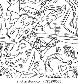 Seamless mehndi vector pattern. Hand-made illustration. Black and white binary pattern, monochrome doodle texture.