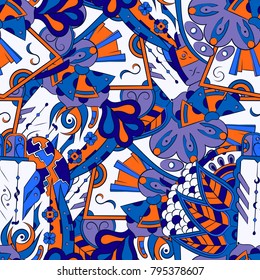 Seamless mehndi vector pattern. Hand-made ethnic illustration. Colorful doodle texture.