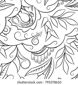 Seamless mehndi vector pattern. Hand-made illustration. Black and white binary pattern, monochrome doodle texture.