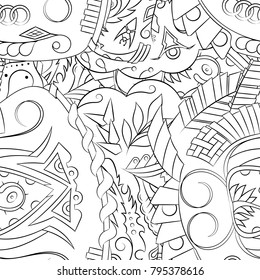 Seamless mehndi vector pattern. Hand-made illustration. Black and white binary pattern, monochrome doodle texture.