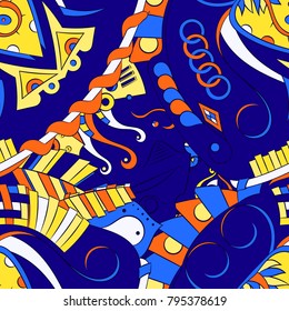 Seamless mehndi vector pattern. Hand-made ethnic illustration. Colorful doodle texture.