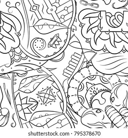 Seamless mehndi vector pattern. Hand-made illustration. Black and white binary pattern, monochrome doodle texture.
