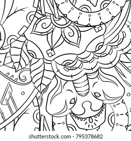 Seamless mehndi vector pattern. Hand-made illustration. Black and white binary pattern, monochrome doodle texture.