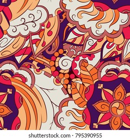 Seamless mehndi vector pattern. Hand-made ethnic illustration. Colorful doodle texture.