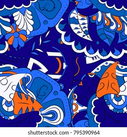 Seamless mehndi vector pattern. Hand-made ethnic illustration. Colorful doodle texture.