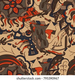 Seamless mehndi vector pattern. Hand-made ethnic illustration. Colorful doodle texture.