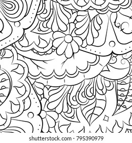 Seamless mehndi vector pattern. Hand-made illustration. Black and white binary pattern, monochrome doodle texture.