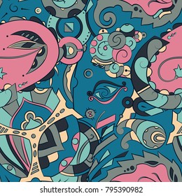 Seamless mehndi vector pattern. Hand-made ethnic illustration. Colorful doodle texture.