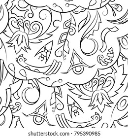 Seamless mehndi vector pattern. Hand-made illustration. Black and white binary pattern, monochrome doodle texture.