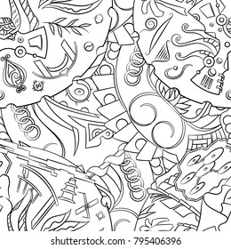 Seamless mehndi vector pattern. Hand-made illustration. Black and white binary pattern, monochrome doodle texture.