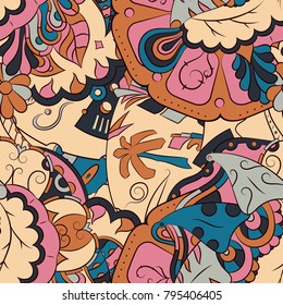 Seamless mehndi vector pattern. Hand-made ethnic illustration. Colorful doodle texture.