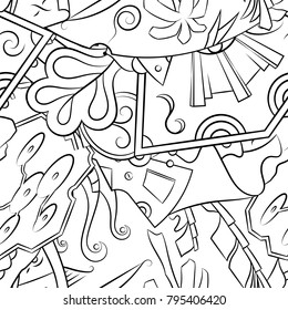 Seamless mehndi vector pattern. Hand-made illustration. Black and white binary pattern, monochrome doodle texture.