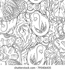 Seamless mehndi vector pattern. Hand-made illustration. Black and white binary pattern, monochrome doodle texture.