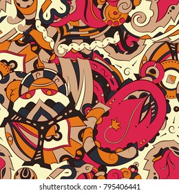 Seamless mehndi vector pattern. Hand-made ethnic illustration. Colorful doodle texture.