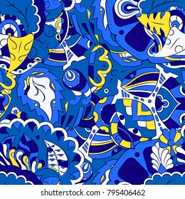 Seamless mehndi vector pattern. Hand-made ethnic illustration. Colorful doodle texture.