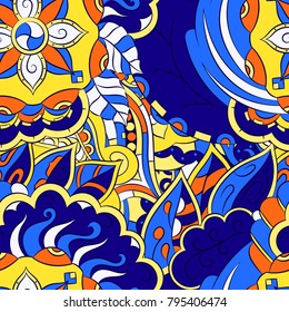 Seamless mehndi vector pattern. Hand-made ethnic illustration. Colorful doodle texture.