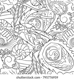 Seamless mehndi vector pattern. Hand-made illustration. Black and white binary pattern, monochrome doodle texture.