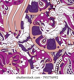 Seamless mehndi vector pattern. Hand-made ethnic illustration. Colorful doodle texture.