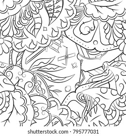 Seamless mehndi vector pattern. Hand-made illustration. Black and white binary pattern, monochrome doodle texture.