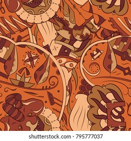 Seamless mehndi vector pattern. Hand-made ethnic illustration. Colorful doodle texture.