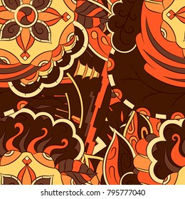 Seamless mehndi vector pattern. Hand-made ethnic illustration. Colorful doodle texture.