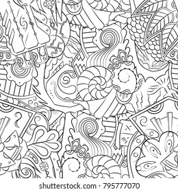 Seamless mehndi vector pattern. Hand-made illustration. Black and white binary pattern, monochrome doodle texture.