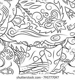 Seamless mehndi vector pattern. Hand-made illustration. Black and white binary pattern, monochrome doodle texture.