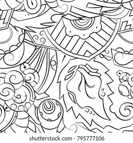 Seamless mehndi vector pattern. Hand-made illustration. Black and white binary pattern, monochrome doodle texture.