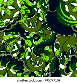 Seamless mehndi vector pattern. Hand-made ethnic illustration. Colorful doodle texture.