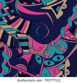 Seamless mehndi vector pattern. Hand-made ethnic illustration. Colorful doodle texture.