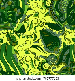 Seamless mehndi vector pattern. Hand-made ethnic illustration. Colorful doodle texture.