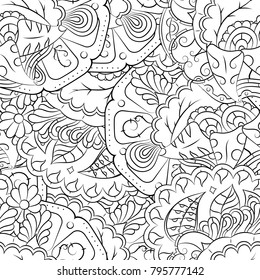 Seamless mehndi vector pattern. Hand-made illustration. Black and white binary pattern, monochrome doodle texture.